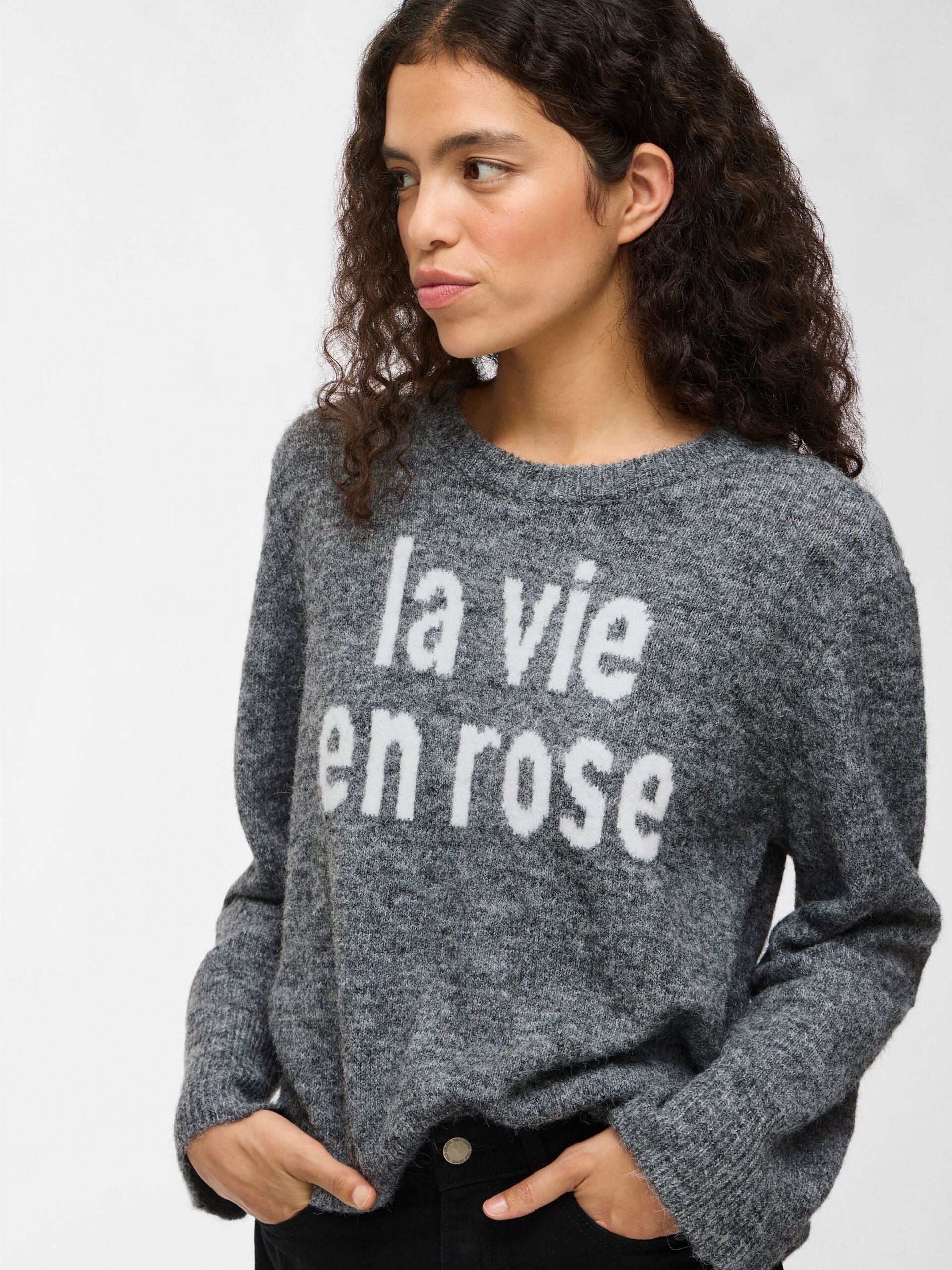 Melie Knit Jumper (Medium Grey Melange/White)