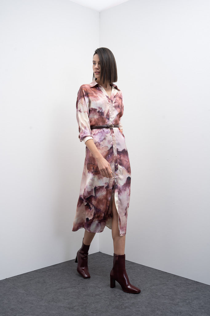 Puche Shirt Dress (Abstract Burgundy)