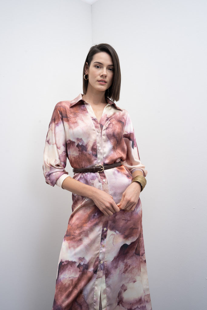 Puche Shirt Dress (Abstract Burgundy)