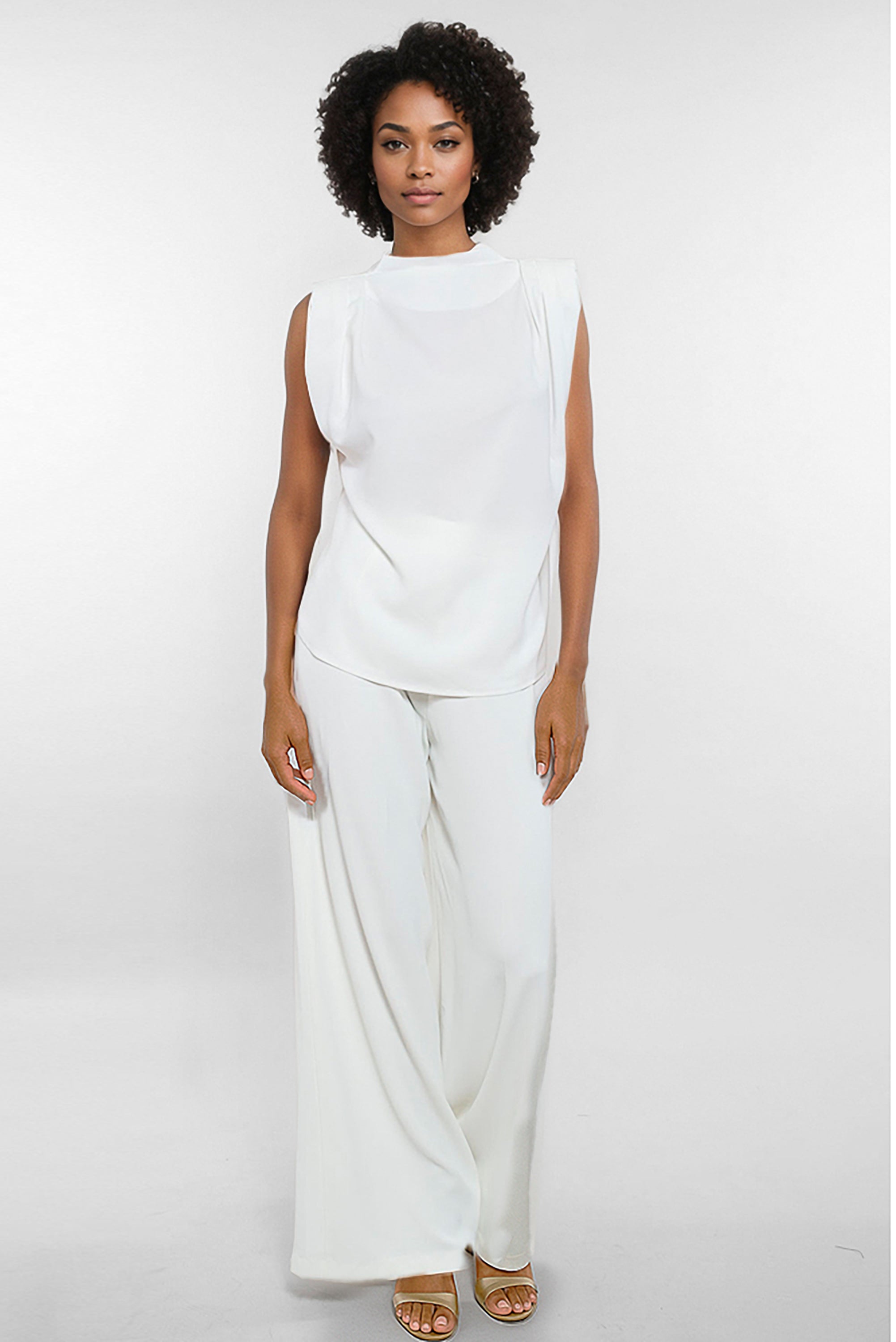 Elina Wide Leg Trousers (Natural White)