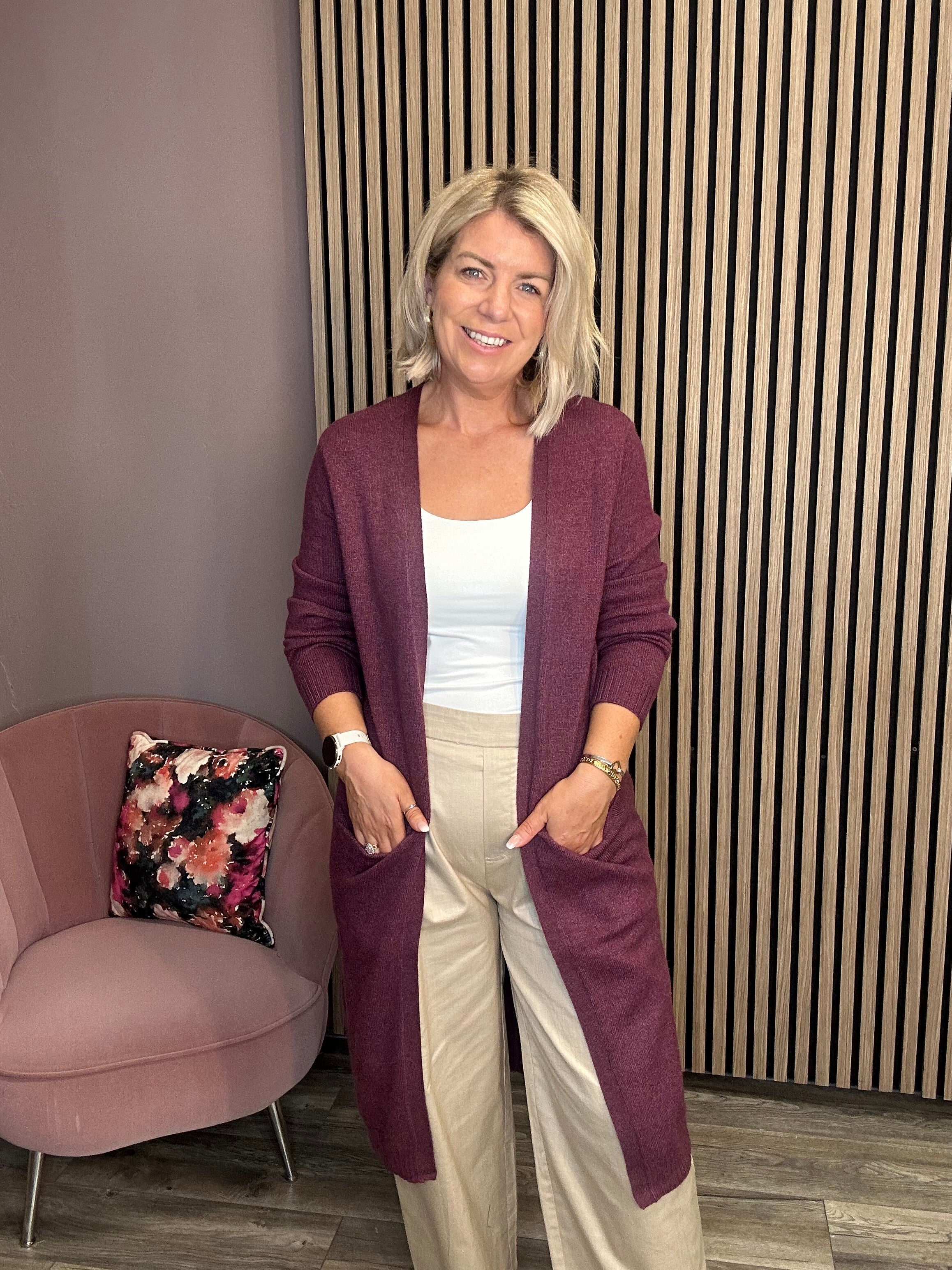 Sian Longline Cardigan (Fig/Dark Melange)