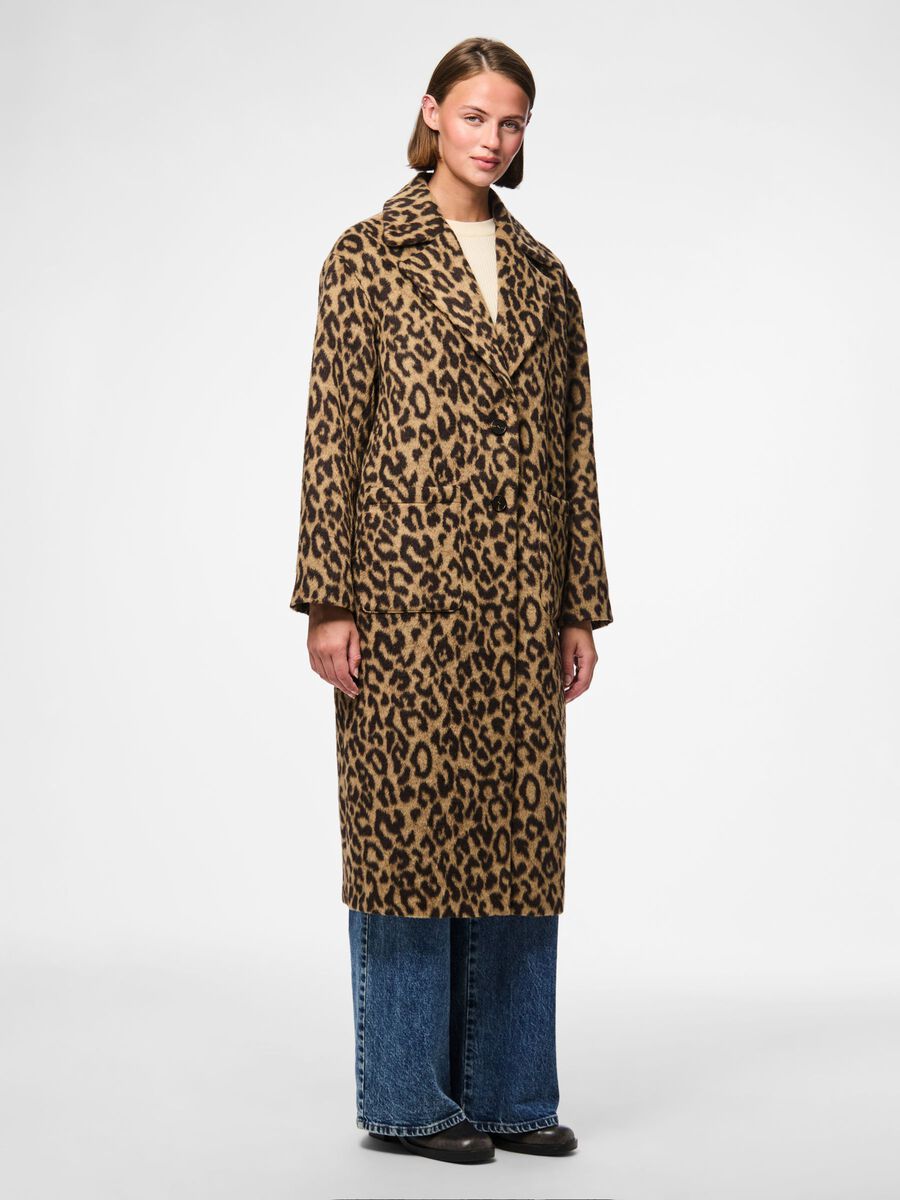 Jenna Long Printed Coat (Black/Leopard)