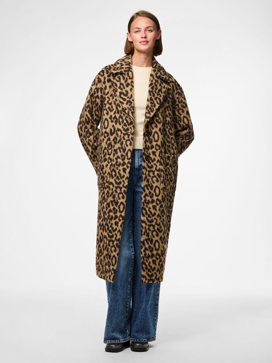 Jenna Long Printed Coat (Black/Leopard)