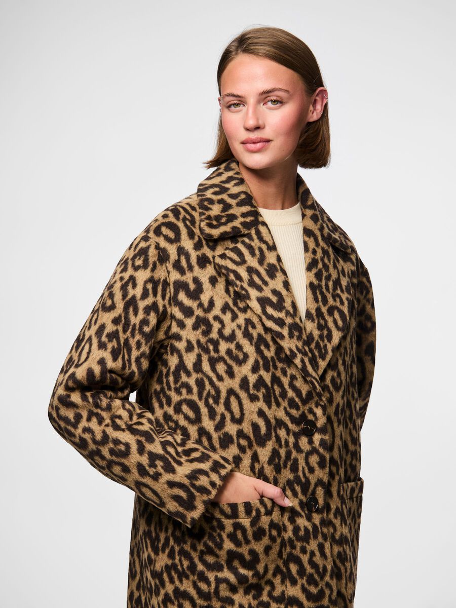 Jenna Long Printed Coat (Black/Leopard)