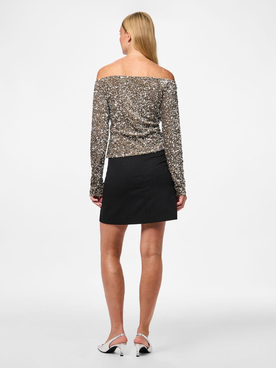 Kam Sequin Off-Shoulder Top (Morel/Silver)