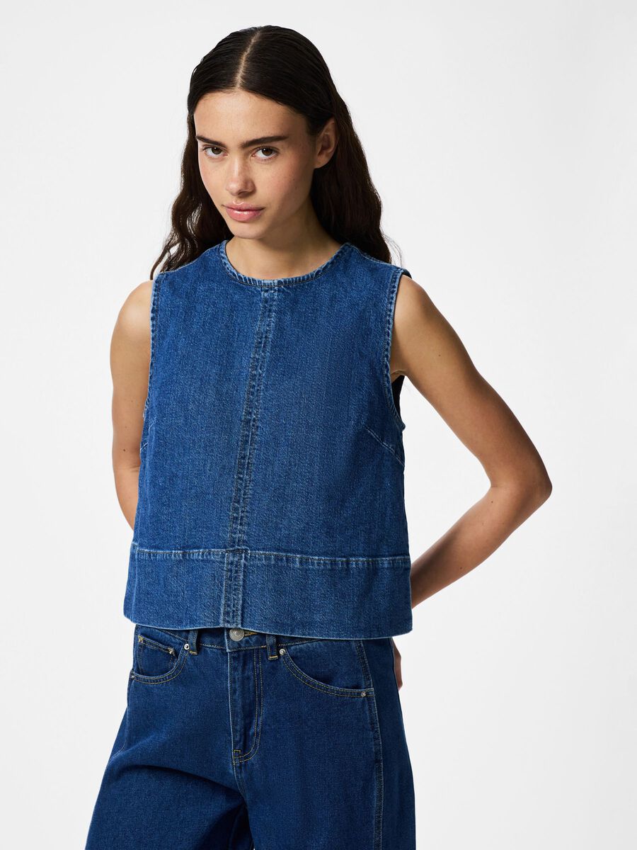 Kassy Sleeveless Top (Mid Blue Denim)