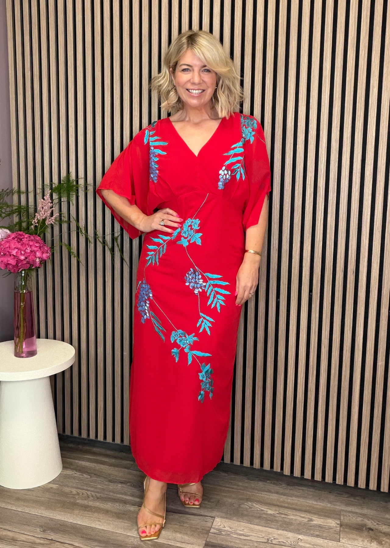 The Inara Midi Dress (Red/Teal)