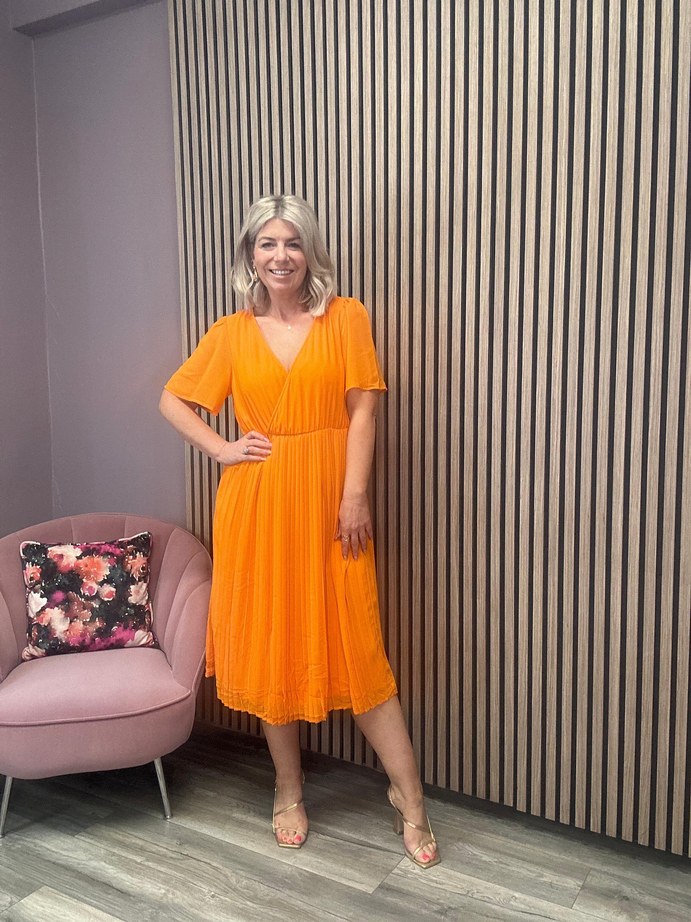 Janelle Faux Wrap Dress (Sun Orange)