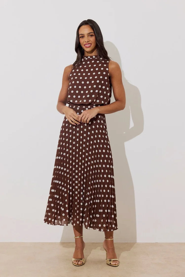 Milly Pleat Midi Dress (Brown)