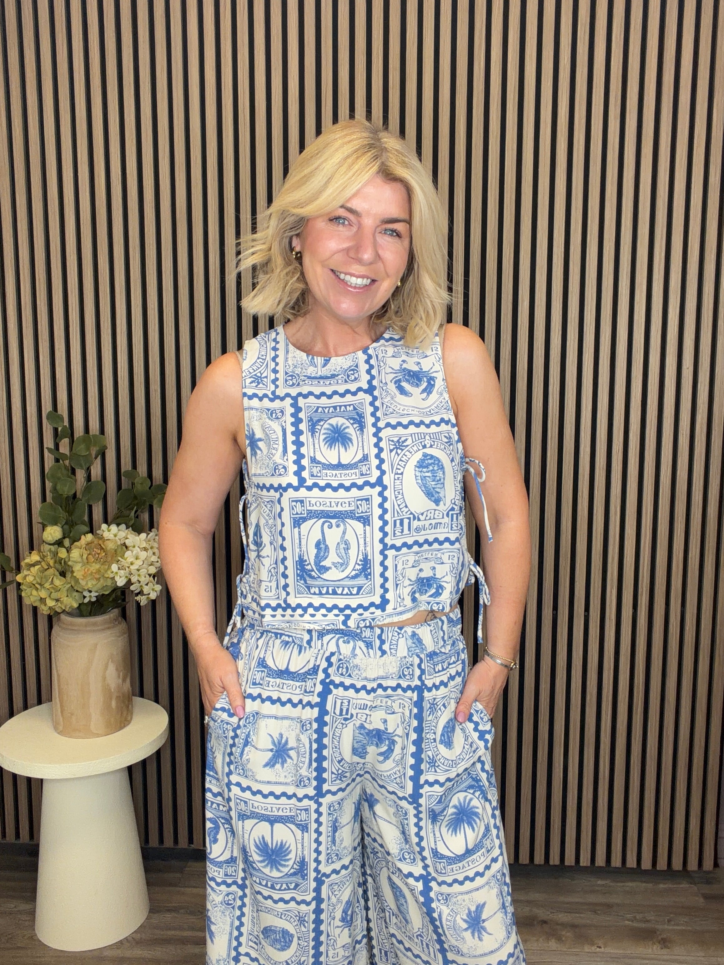 Posie Sleeveless Top (Birch/Azure Blue)