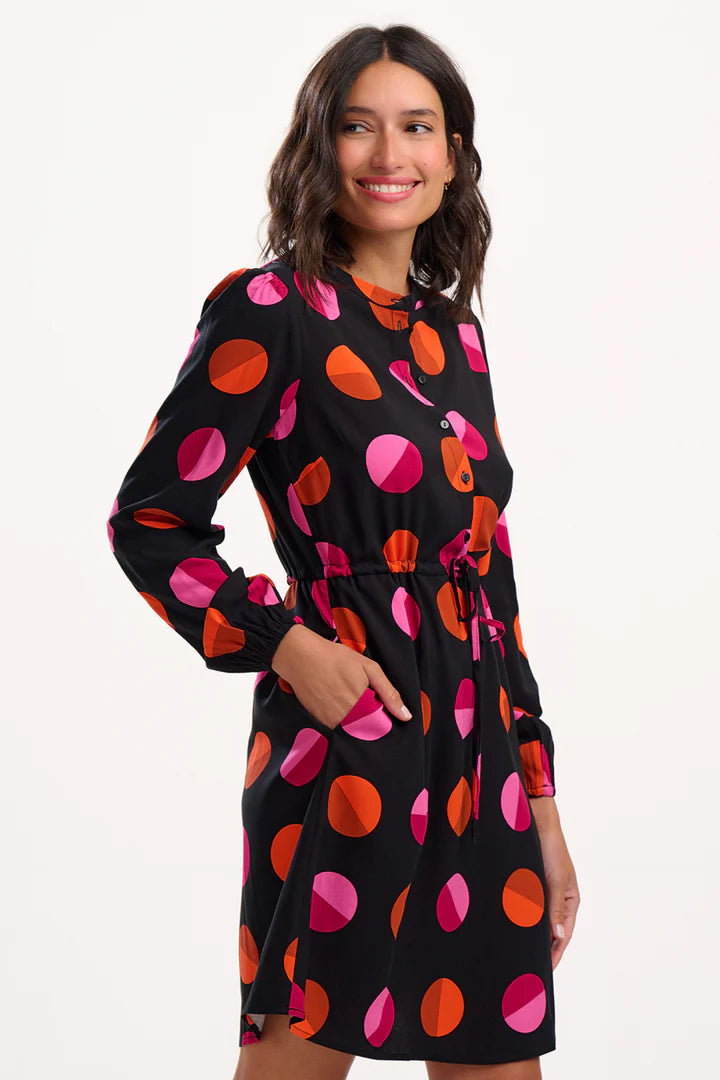 Flora Mini Shirt Dress (Black/Polka)