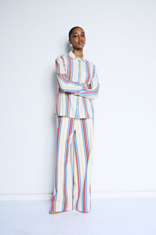 Anna Wide Leg Trousers (Blue/Red)