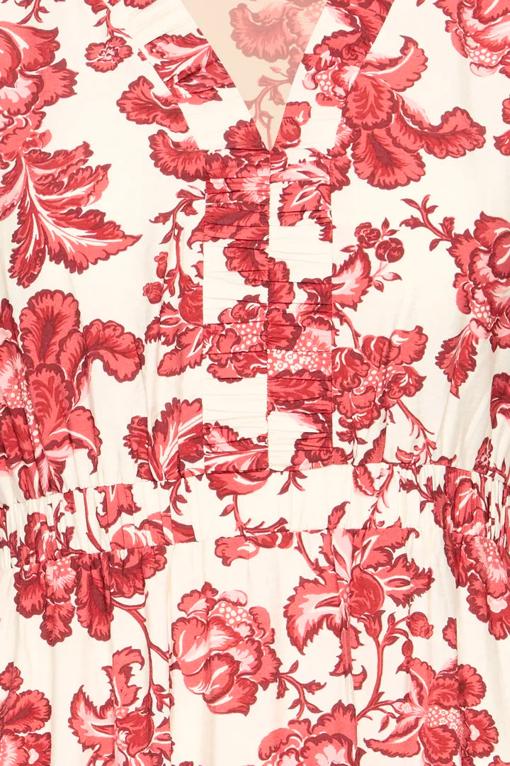 Glenda Midi Dress (Red Floral Print)