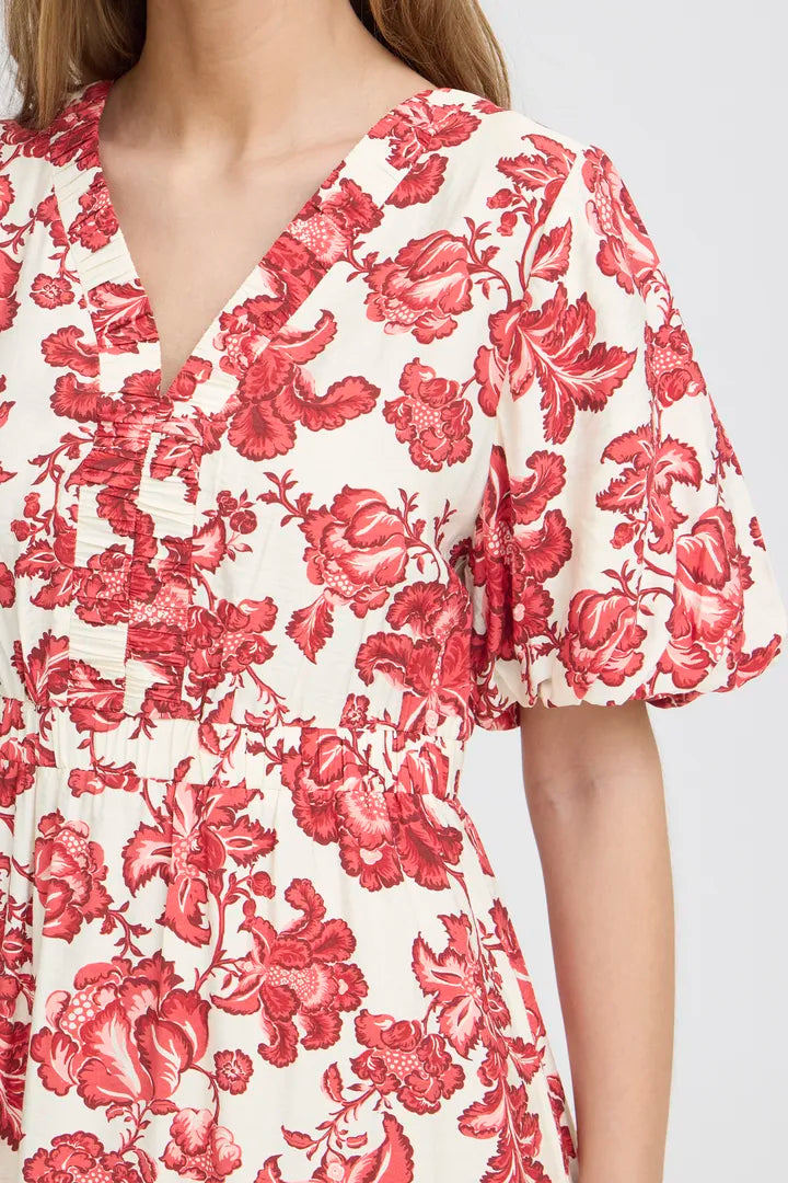 Glenda Midi Dress (Red Floral Print)