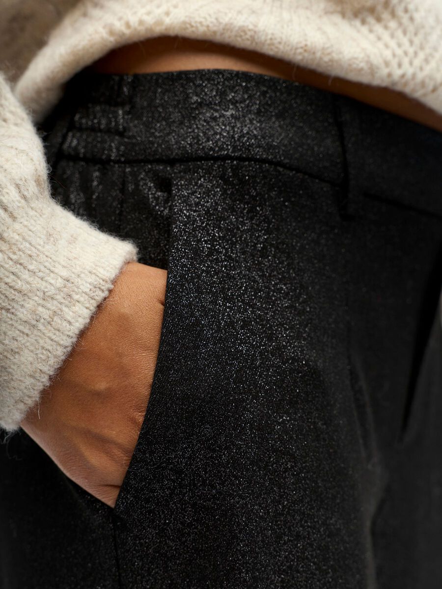 Cassie Wide Leg Pants (Black/Silver)