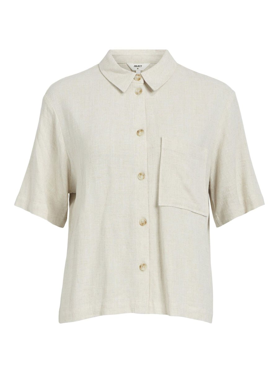 Sanne Linen Blend Short Sleeve Shirt (Sandshell)