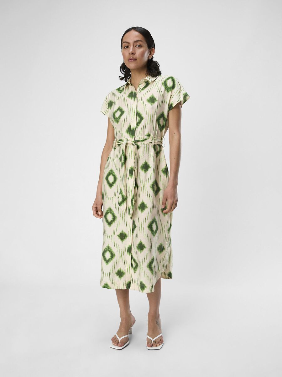 Berry Midi Shirt Dress (Sandshell/ Peridot Green)