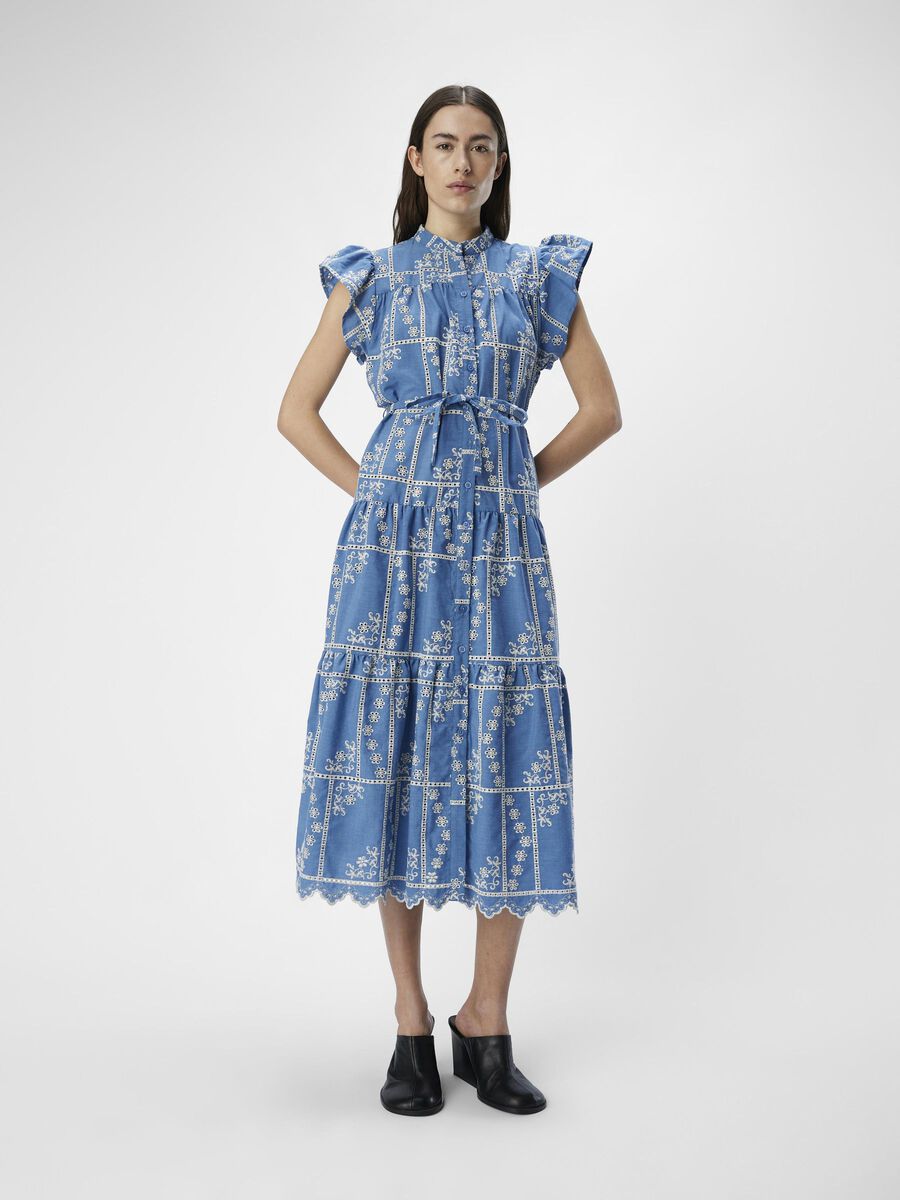 Chinna Embroidered Long Dress (Dark Demin/Cloud Dancer)