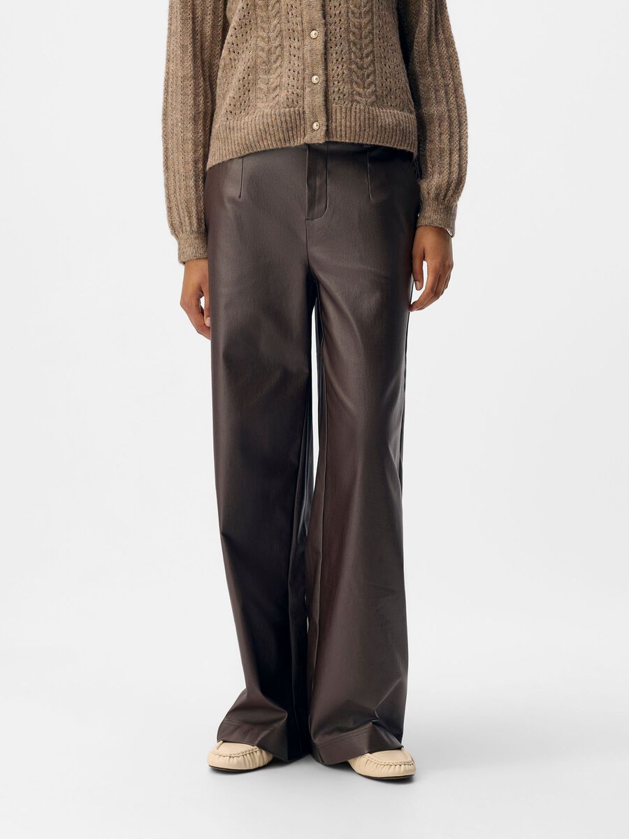 Mel Coated Wide Leg Pants (Seal Brown)