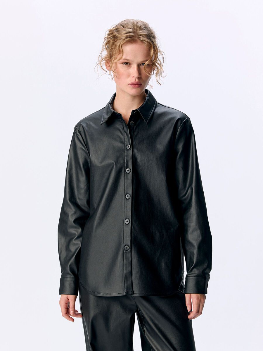 Melba Faux Leather Shirt (Black)