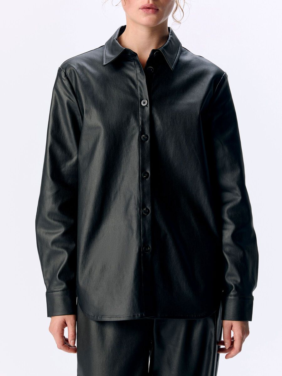 Melba Faux Leather Shirt (Black)