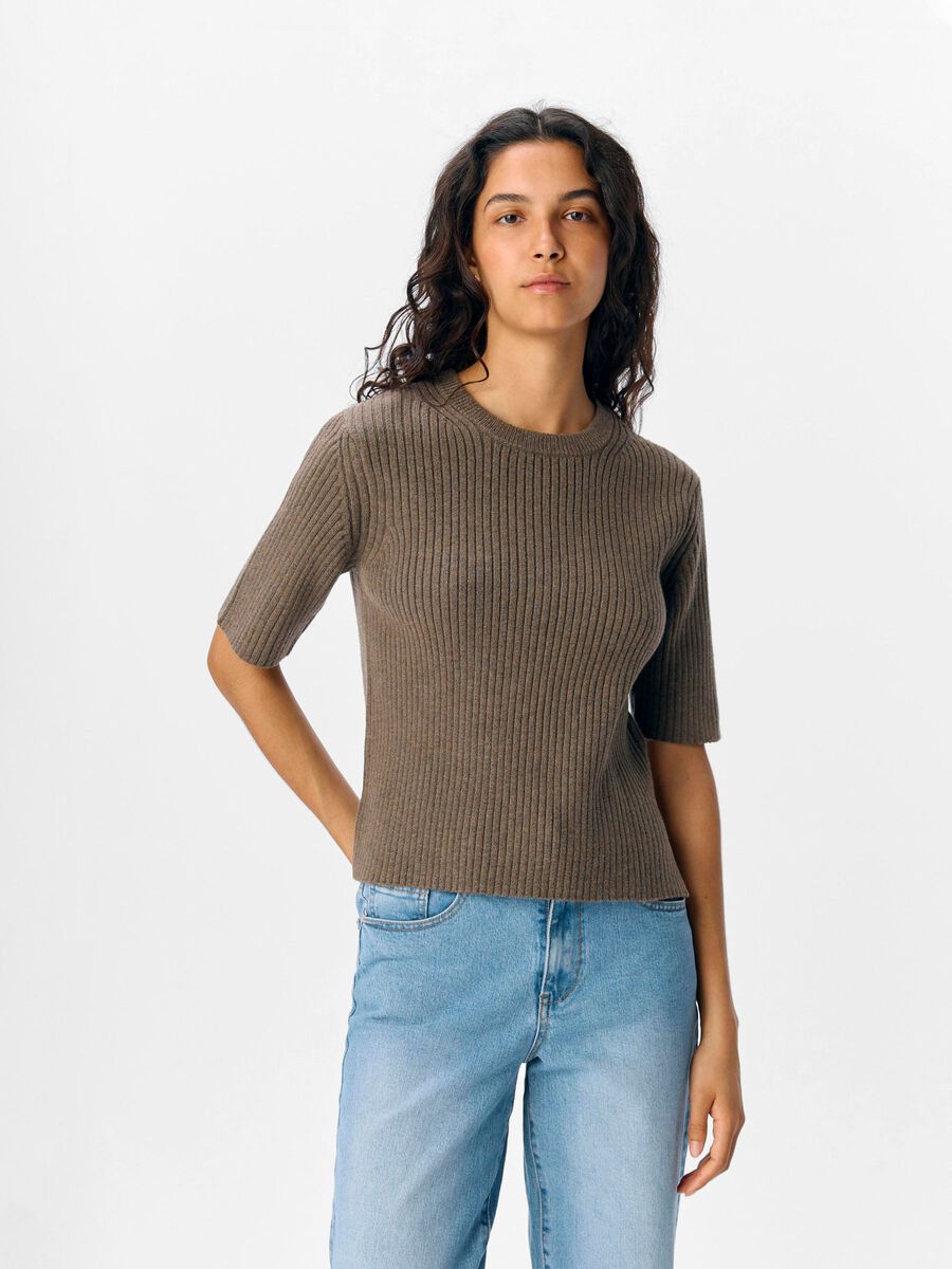 Vida Short Sleeve Knit Top (Morel/Melange)