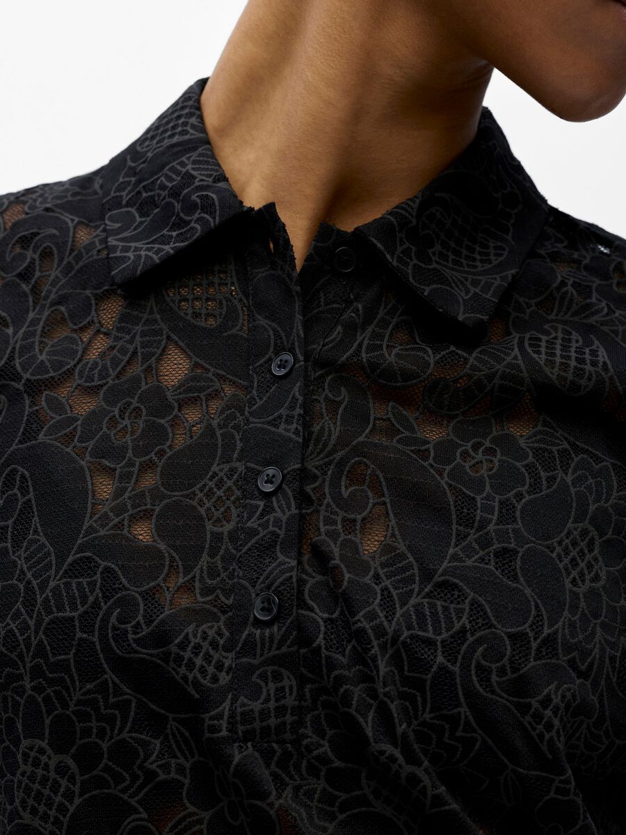 Bianca Lace Polo Shirt (Black)