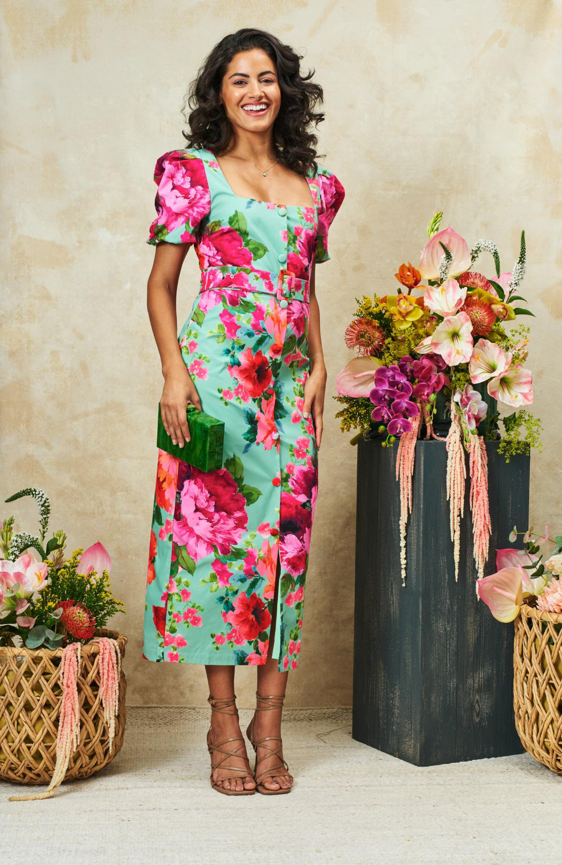 The Rowena Midi Pencil Dress (Green)