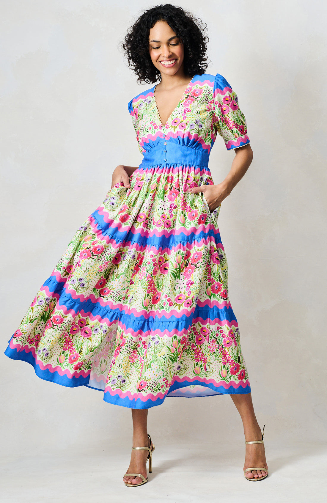 The Jo Midi Dress (Blue/Pink Multi)