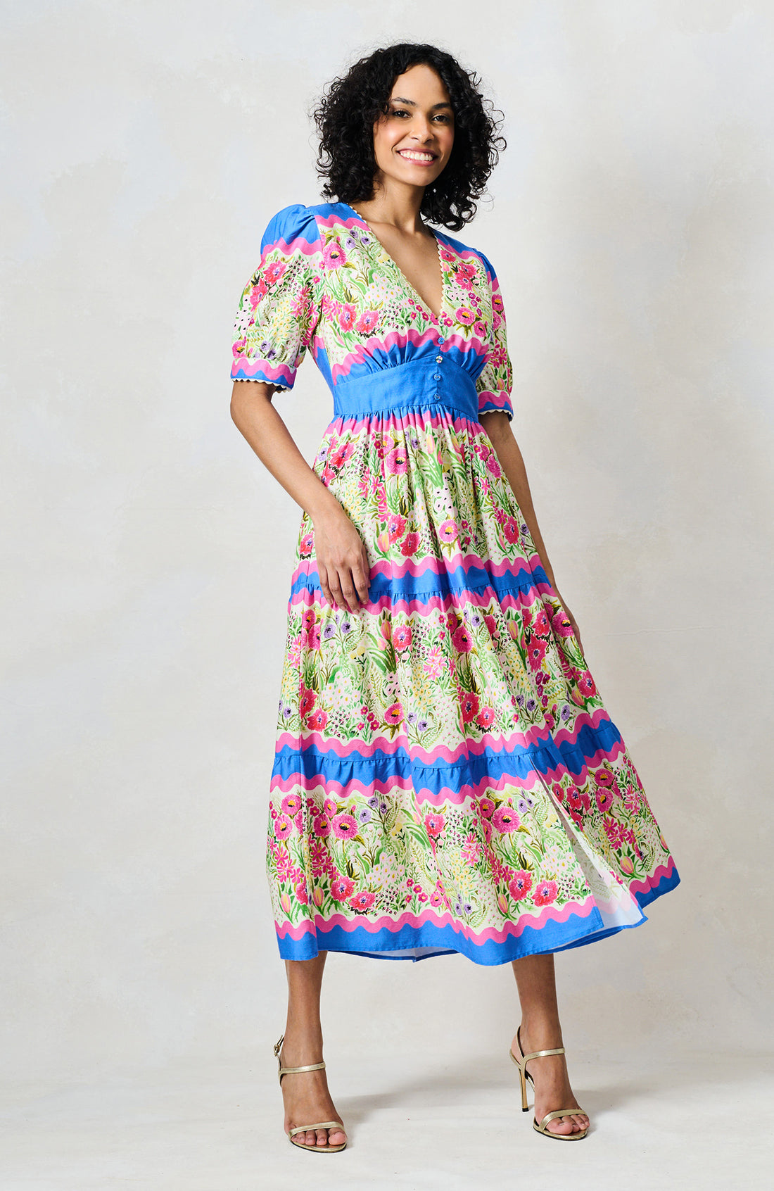 The Jo Midi Dress (Blue/Pink Multi)