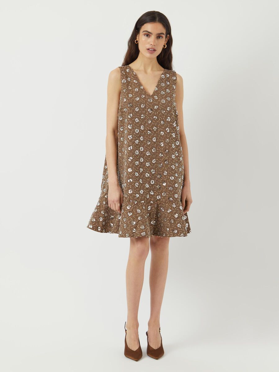 Gina Sequin Mini Dress (Taupe Grey)