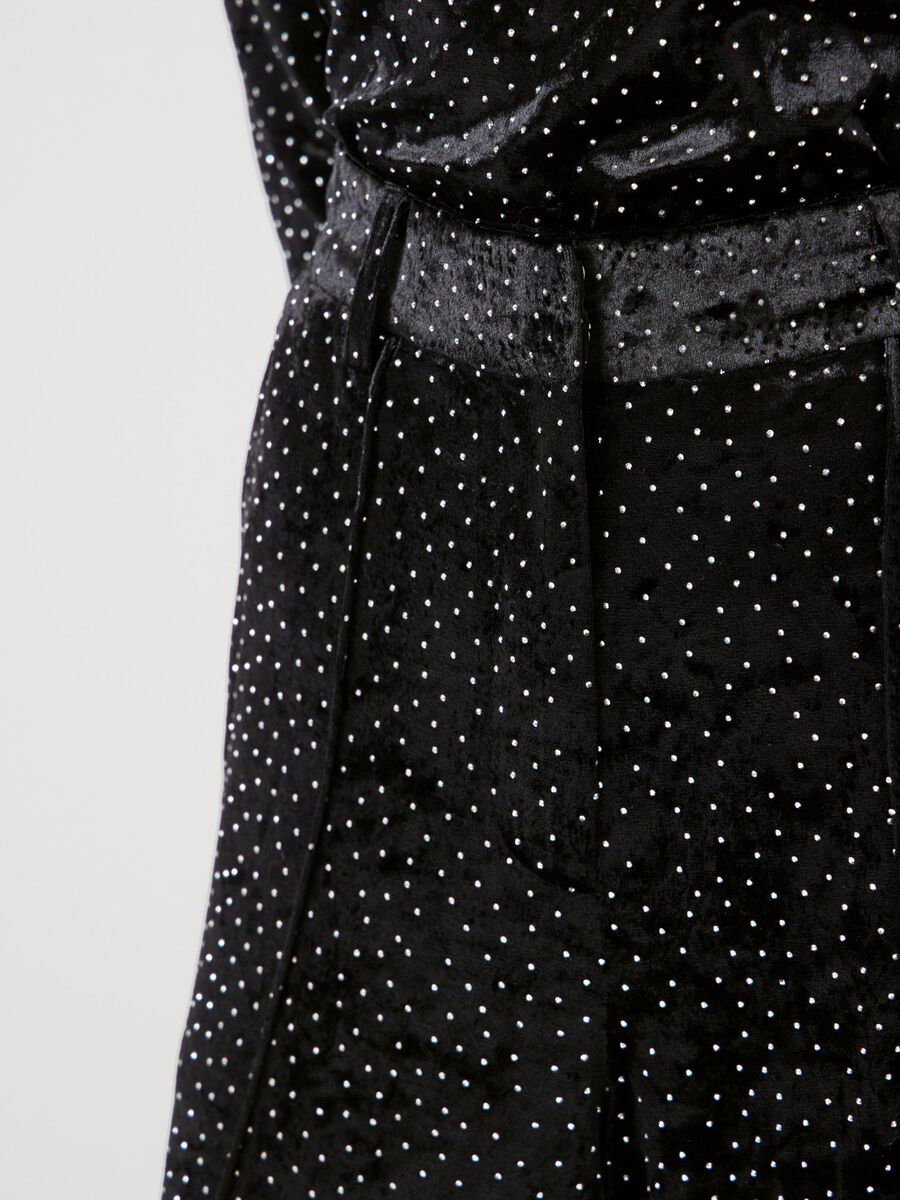 Leonie Velvet Rhinestone Pants (Black/Rhinestone)