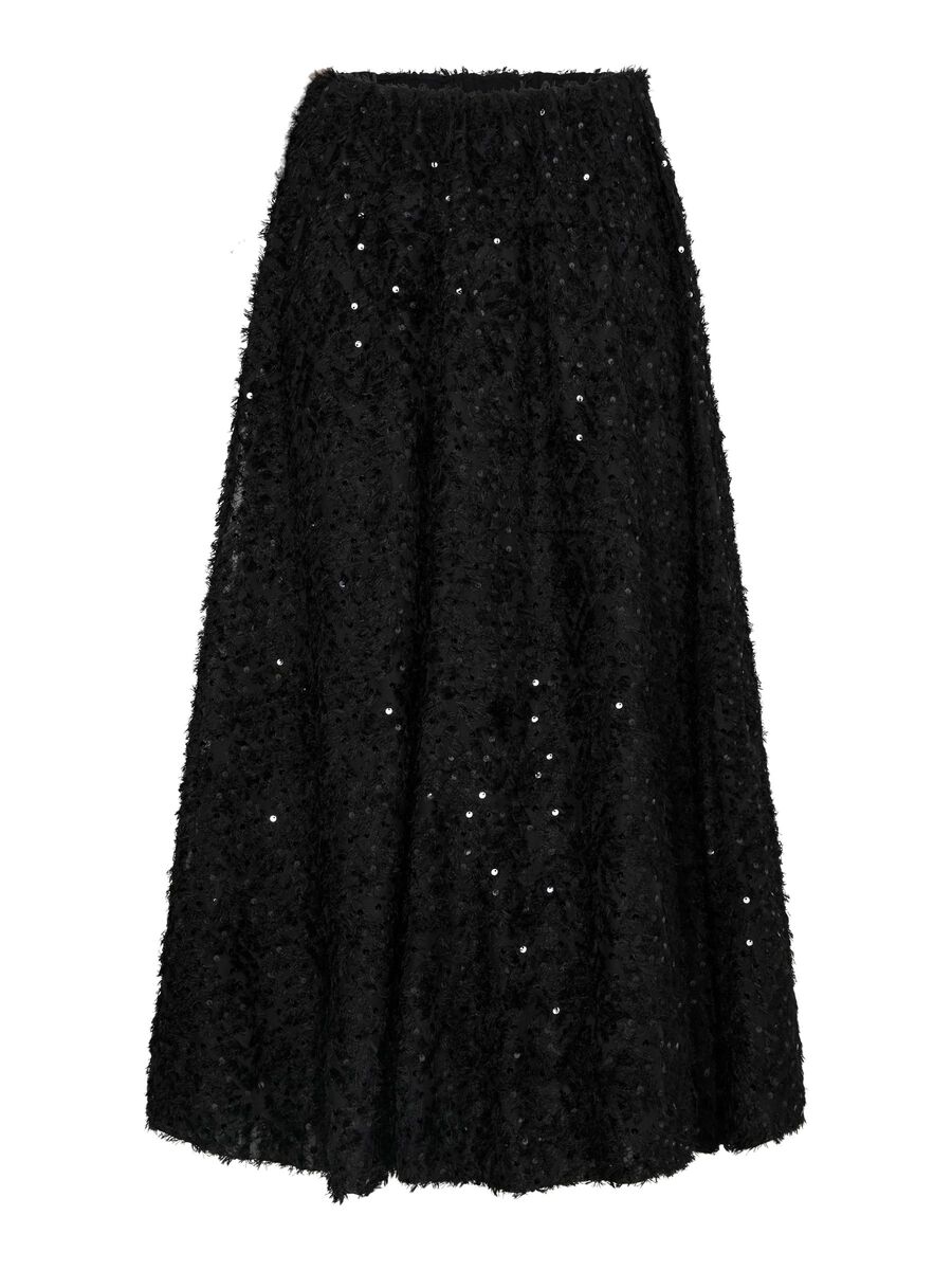 Sera Sequin Balloon Midi Skirt (Black)