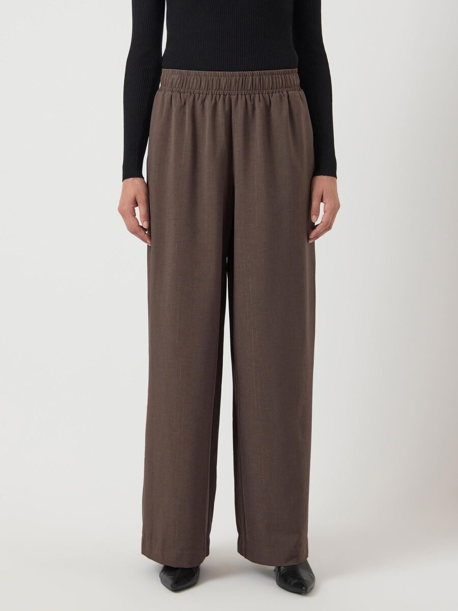 Shimma Wide Leg Trousers (Chocolate Brown/Metallic)