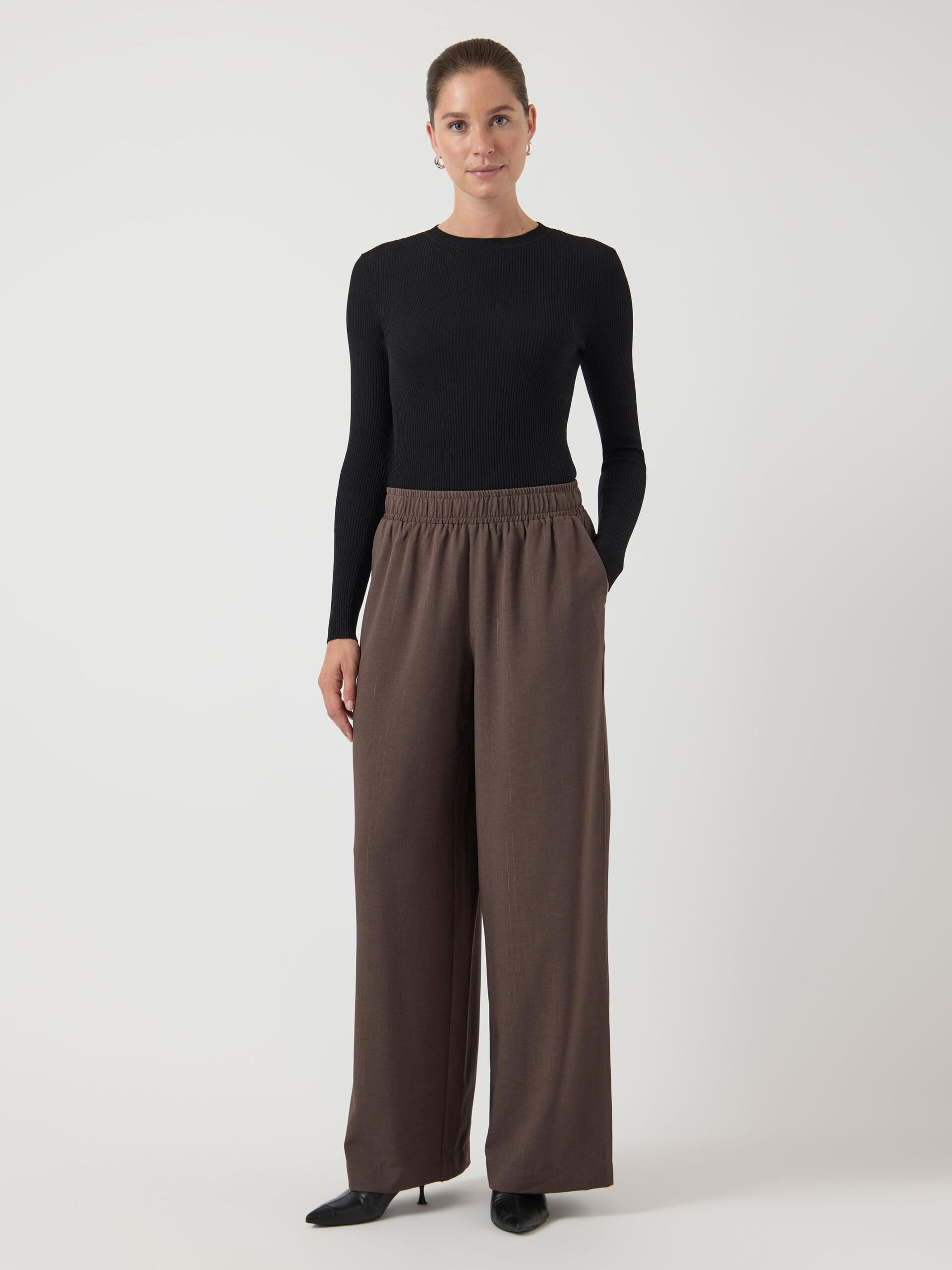 Shimma Wide Leg Trousers (Chocolate Brown/Metallic)