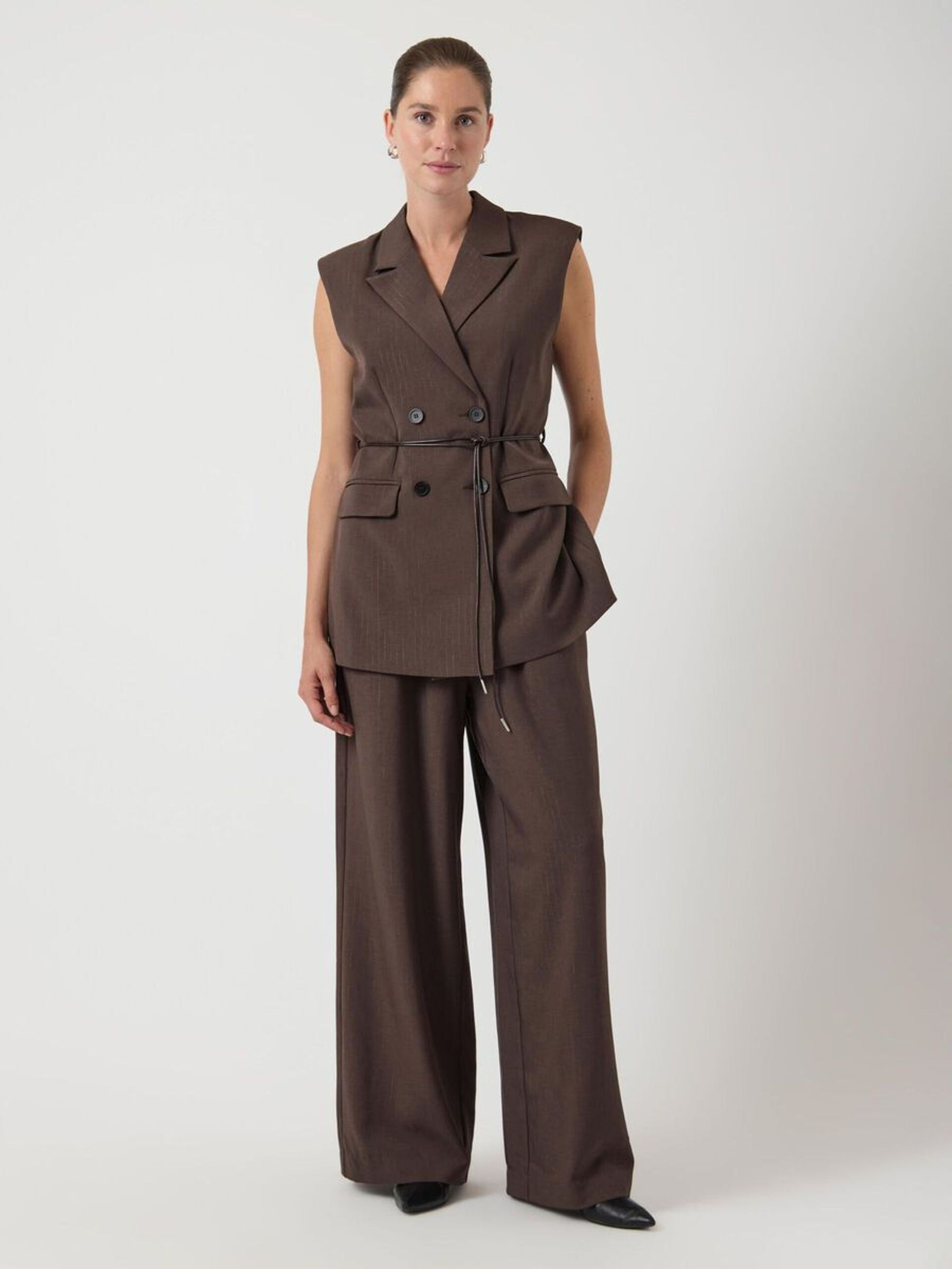Shimma Wide Leg Trousers (Chocolate Brown/Metallic)