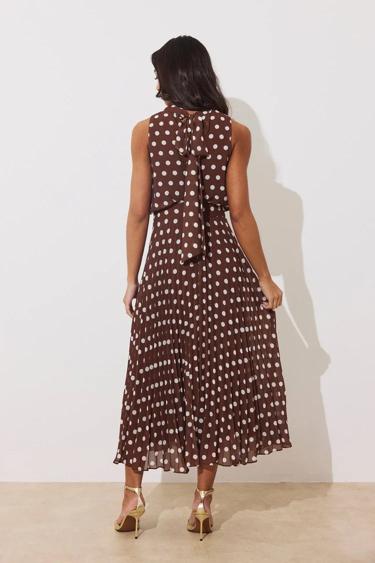 Milly Pleat Midi Dress (Brown)