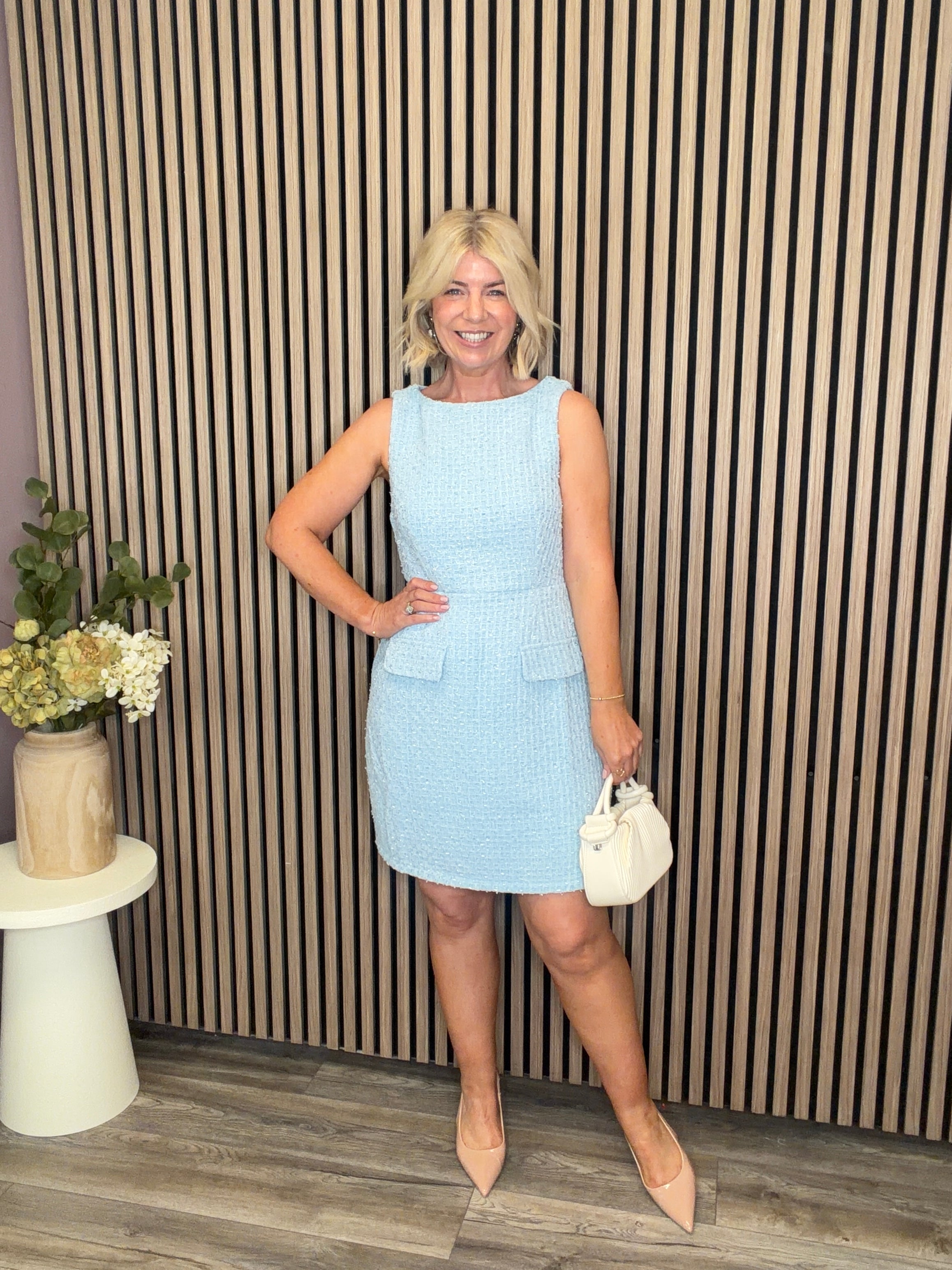Athenia Tweed Mini Dress (Blue)