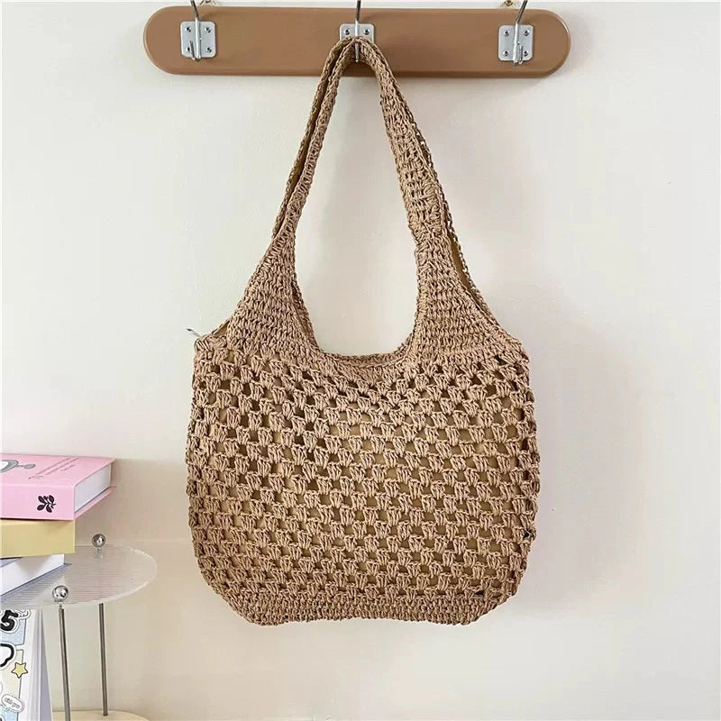 Jenna Straw Holdall Bag (Taupe)