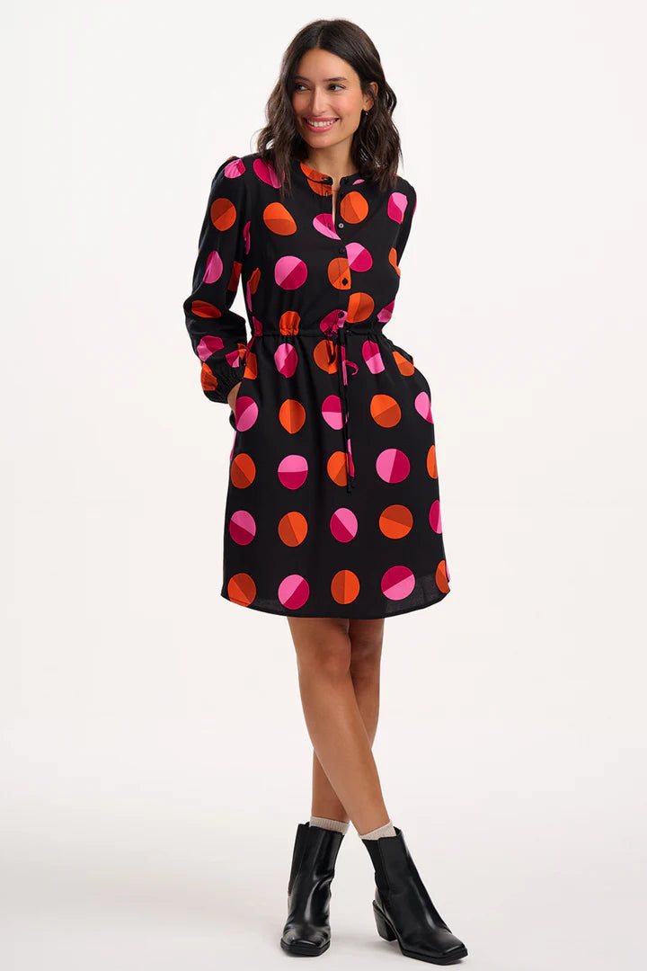 Flora Mini Shirt Dress (Black/Polka)