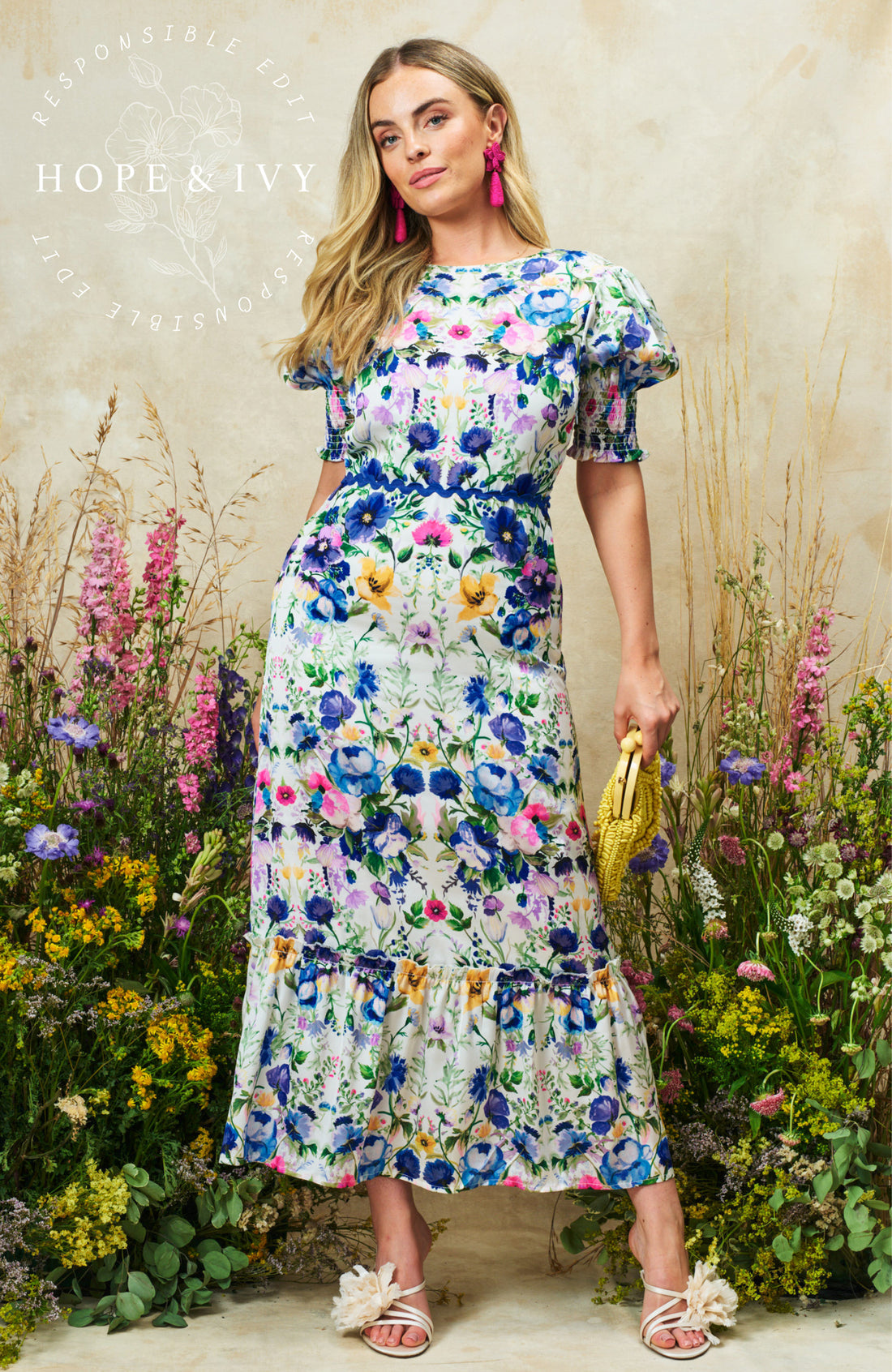 Charlotte-Ann Maxi Dress (White & Blue Multi)
