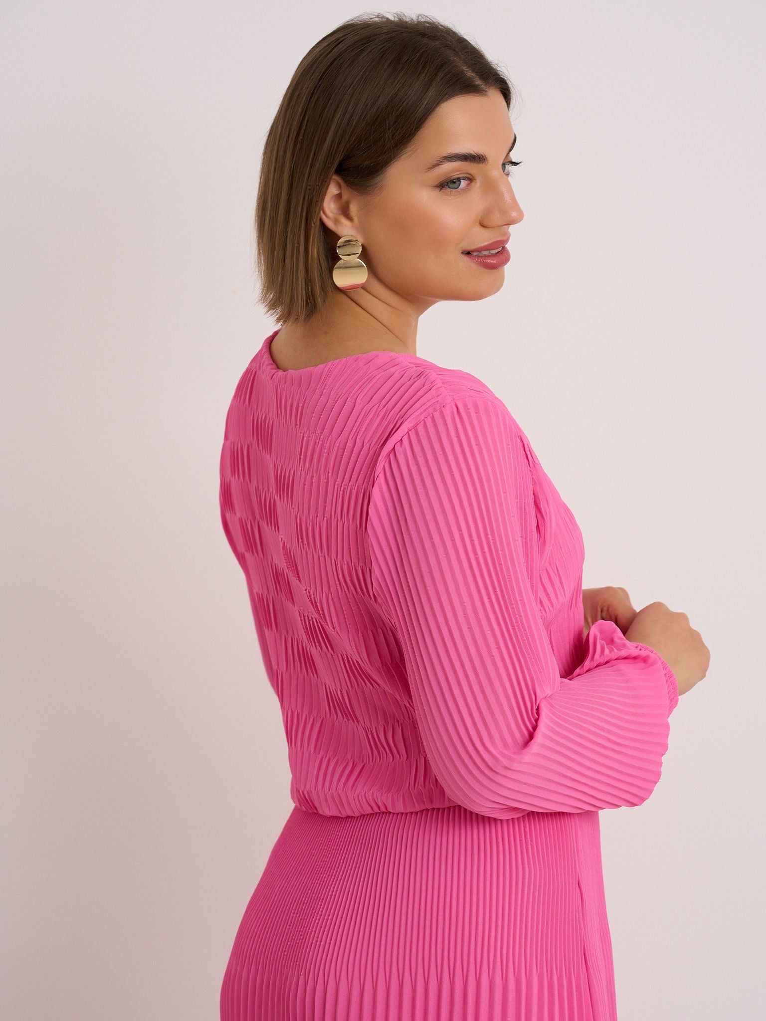 Marcia Plisse Midi Dress (Pink)