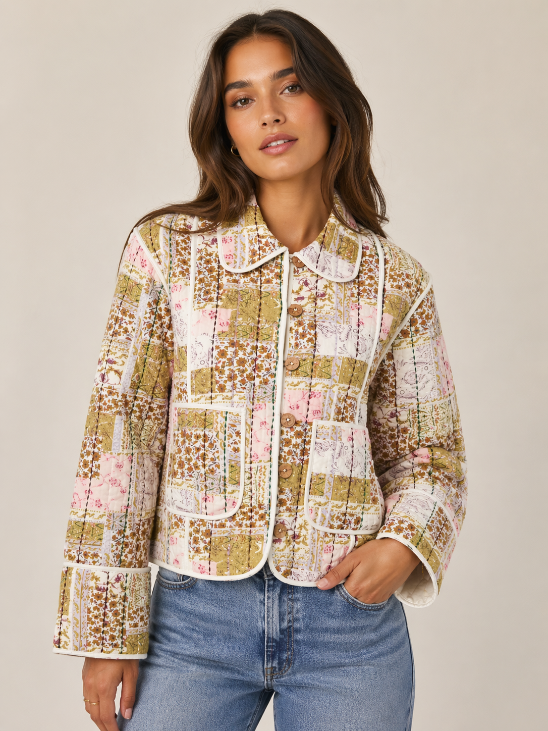 Zena Quilted Jacket (Olive/Pink)