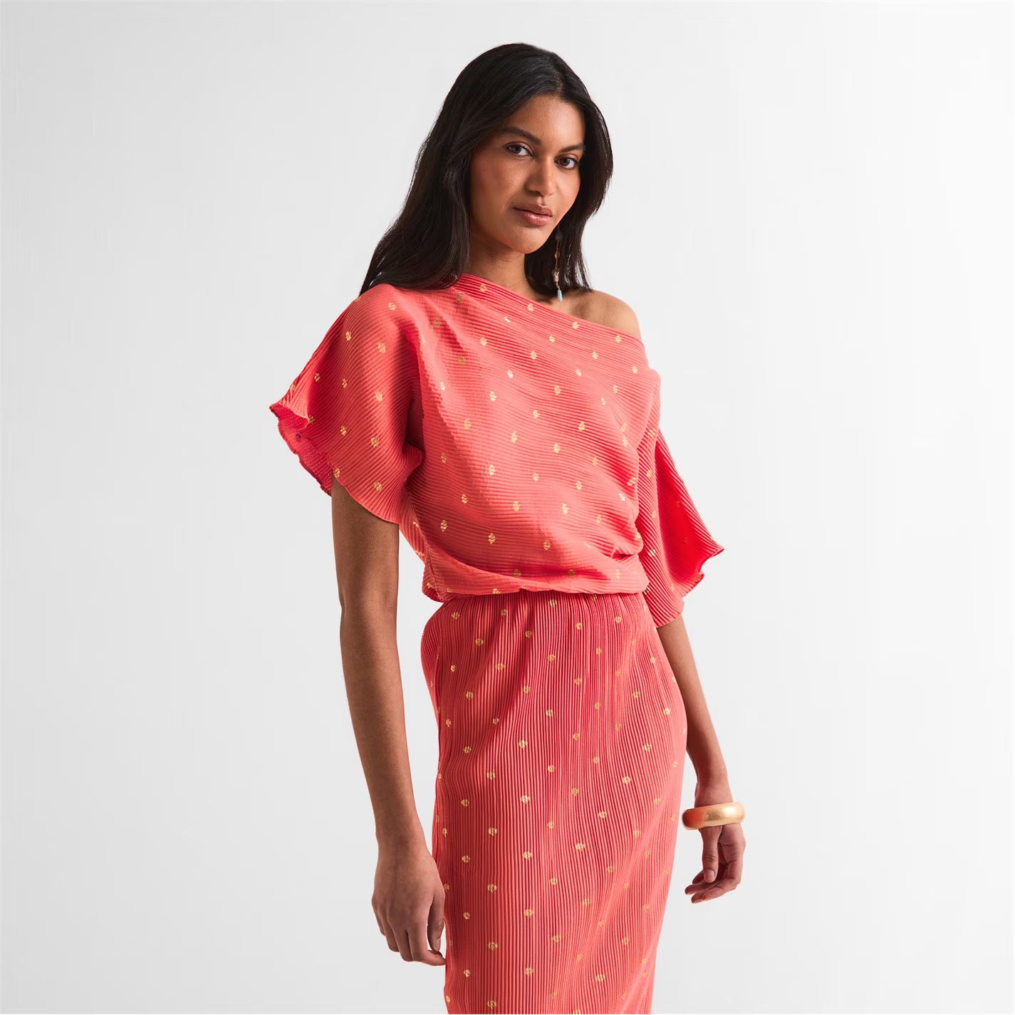 Plisse Tilly Dress (Coral)