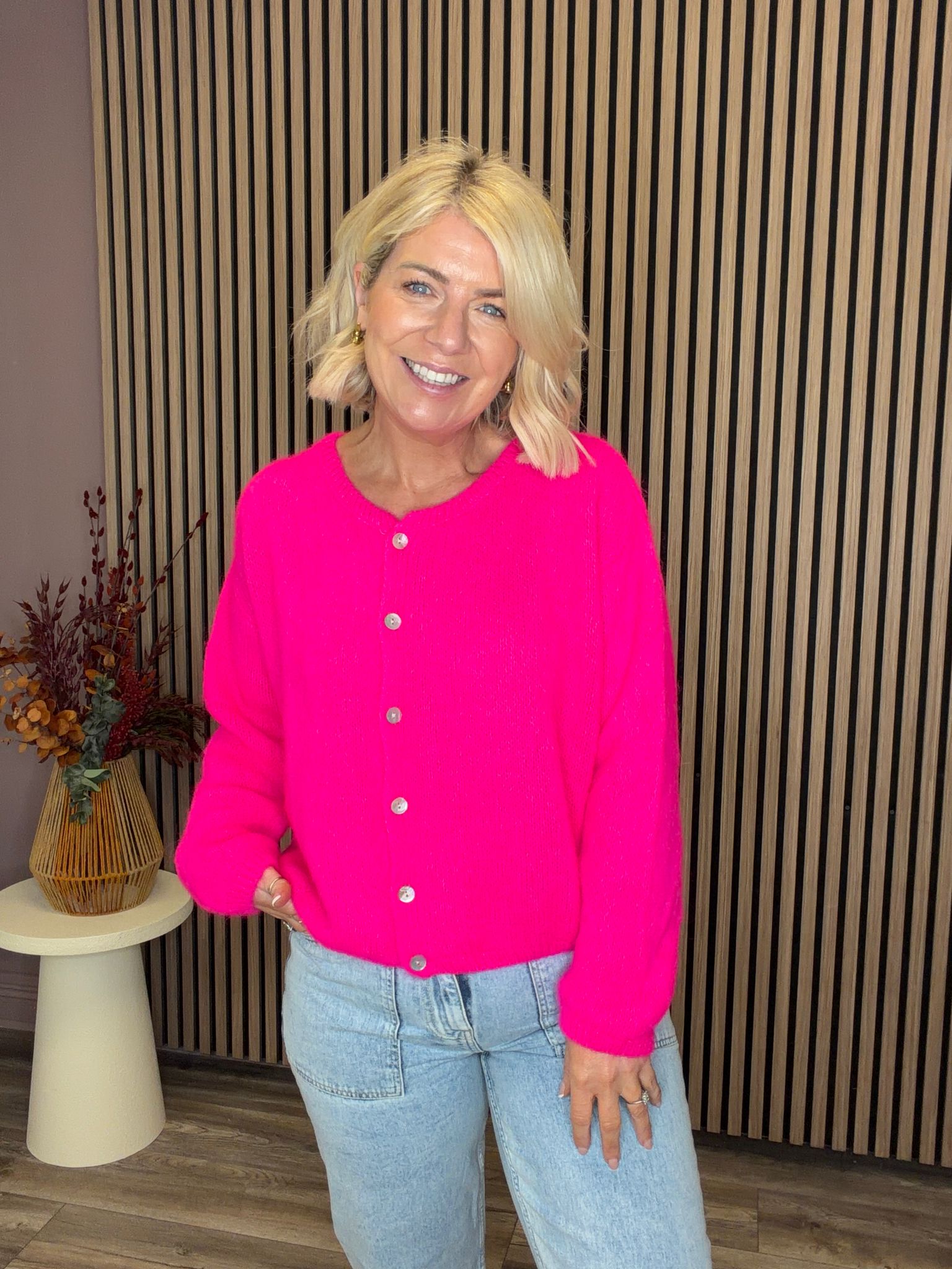 Kimmie Knit Cardigan (Neon Pink)