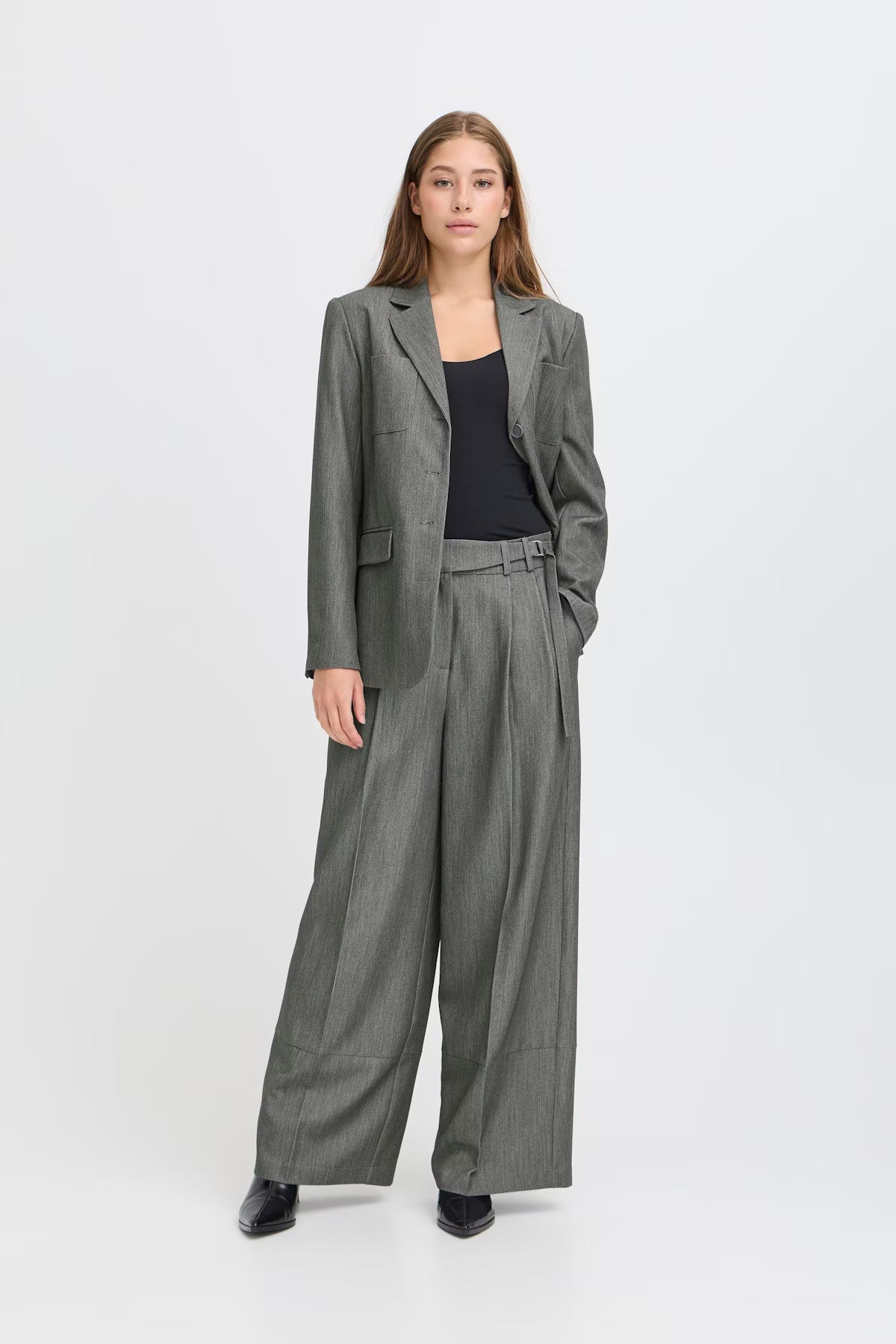 Frida Wide Leg Trousers (Grey)