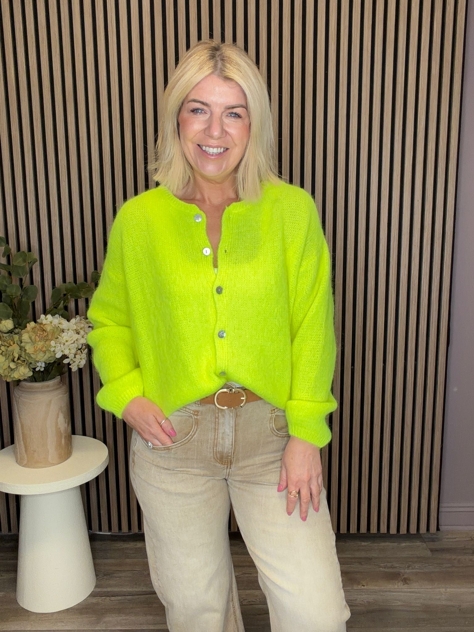 Kimmie Knit Cardigan (Neon Yellow)