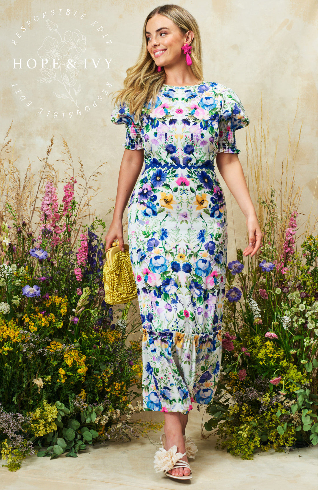 Charlotte-Ann Maxi Dress (White & Blue Multi)