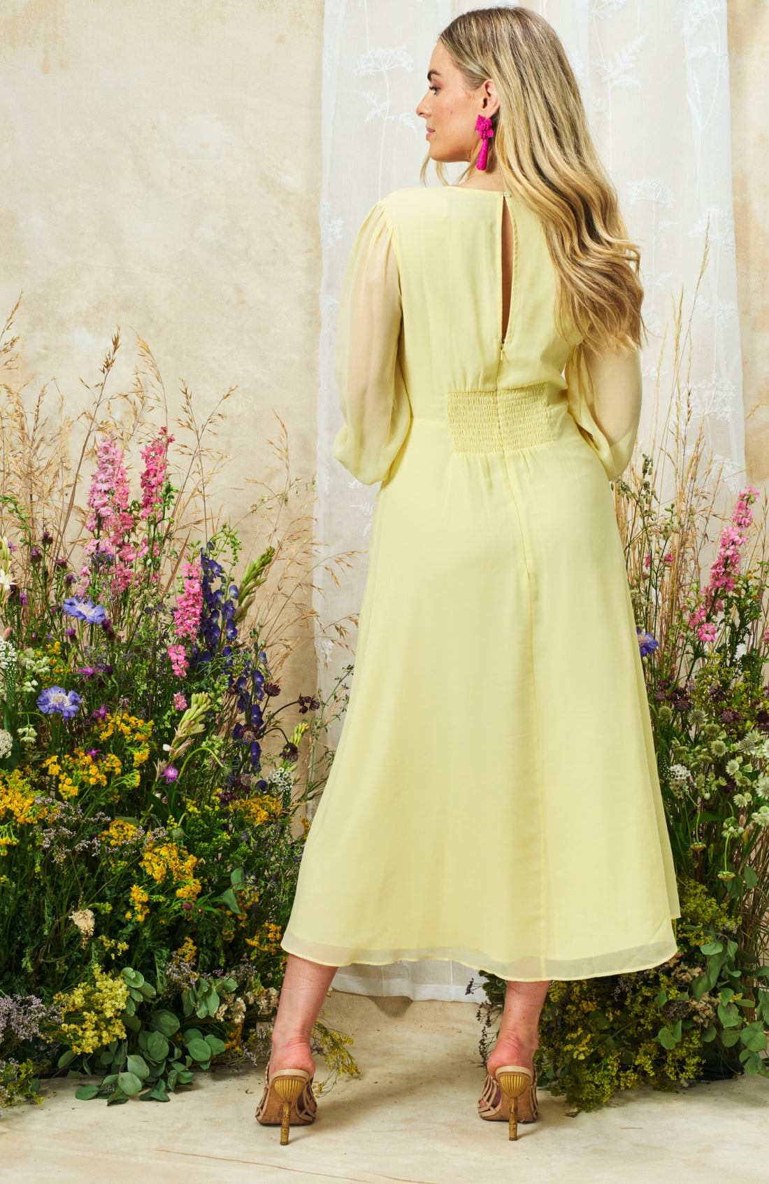 The Kirsty Embroidered Front Button Midi Dress (Yellow)