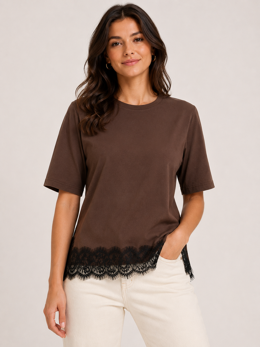 Delia Lace T-Shirt (Coffee Bean/Black) | Love Cherish | T-Shirt